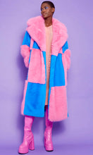Load image into Gallery viewer, Pink & Blue Checked Bamboo Faux Fur Maxi Coat