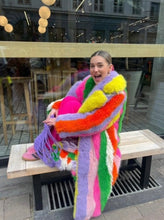 Load image into Gallery viewer, Faux Fur Hand Crafted Rainbow Bamboo Maxi Coat