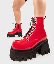 Load image into Gallery viewer, Red Chunky Platform Ankle Boots