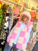 Load image into Gallery viewer, Pink Hand Made Bamboo Faux Fur Check Gilet