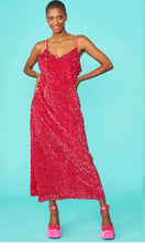 Load image into Gallery viewer, Raspberry Sequin Velvet maxi Dress
