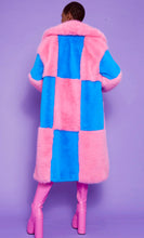 Load image into Gallery viewer, Pink & Blue Checked Bamboo Faux Fur Maxi Coat