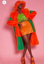 Load image into Gallery viewer, Pink & Blue Checked Bamboo Faux Fur Maxi Coat