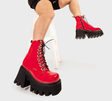 Load image into Gallery viewer, Red Chunky Platform Ankle Boots