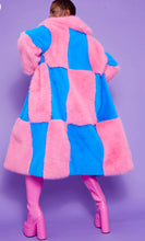 Load image into Gallery viewer, Pink & Blue Checked Bamboo Faux Fur Maxi Coat