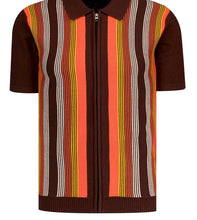Load image into Gallery viewer, MadCap Capitol Men's Retro 60s Zip Polo Knitted
Shirt - Potting
Soil Brown