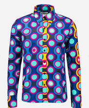 Load image into Gallery viewer, Madcap Trip Psych-Out Abstract Mod Target Print Shirt in Jet Set
