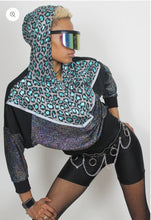 Load image into Gallery viewer, Anoriginal Leroy metallic blue leopard Hooded Batwing Sweat Top.