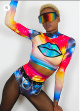 Load image into Gallery viewer, Galactic Kisses Long sleeved Cosmic print Crop Top
