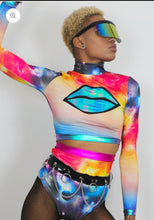 Load image into Gallery viewer, Galactic Kisses Long sleeved Cosmic print Crop Top