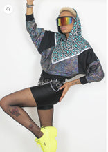 Load image into Gallery viewer, Anoriginal Leroy metallic blue leopard Hooded Batwing Sweat Top.