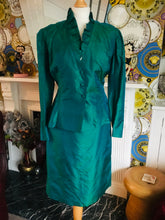 Load image into Gallery viewer, Vintage Golden/Emerald Silk Two piece Suit
