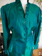 Load image into Gallery viewer, Vintage Golden/Emerald Silk Two piece Suit
