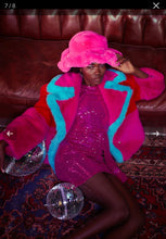 Load image into Gallery viewer, Jayley Collection Red/Crimson/Turquoise Faux Fu Gigi Jacket