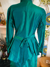 Load image into Gallery viewer, Vintage Golden/Emerald Silk Two piece Suit
