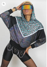 Load image into Gallery viewer, Anoriginal Leroy metallic blue leopard Hooded Batwing Sweat Top.