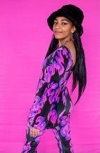 Load image into Gallery viewer, Purple Flame Velvet Catsuit