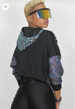Load image into Gallery viewer, Anoriginal Leroy metallic blue leopard Hooded Batwing Sweat Top.