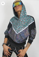 Load image into Gallery viewer, Anoriginal Leroy metallic blue leopard Hooded Batwing Sweat Top.