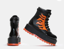 Load image into Gallery viewer, Orange Flame platform Ankle Boots
