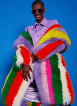 Load image into Gallery viewer, Faux Fur Hand Crafted Rainbow Bamboo Maxi Coat
