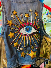 Load image into Gallery viewer, Quirkybird Custom ReWorked Denim Waistcoat… Starry Eye
