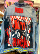 Load image into Gallery viewer, Quirkybird Customised &amp; ReWorked Denim Jacket “Born to Rock”
