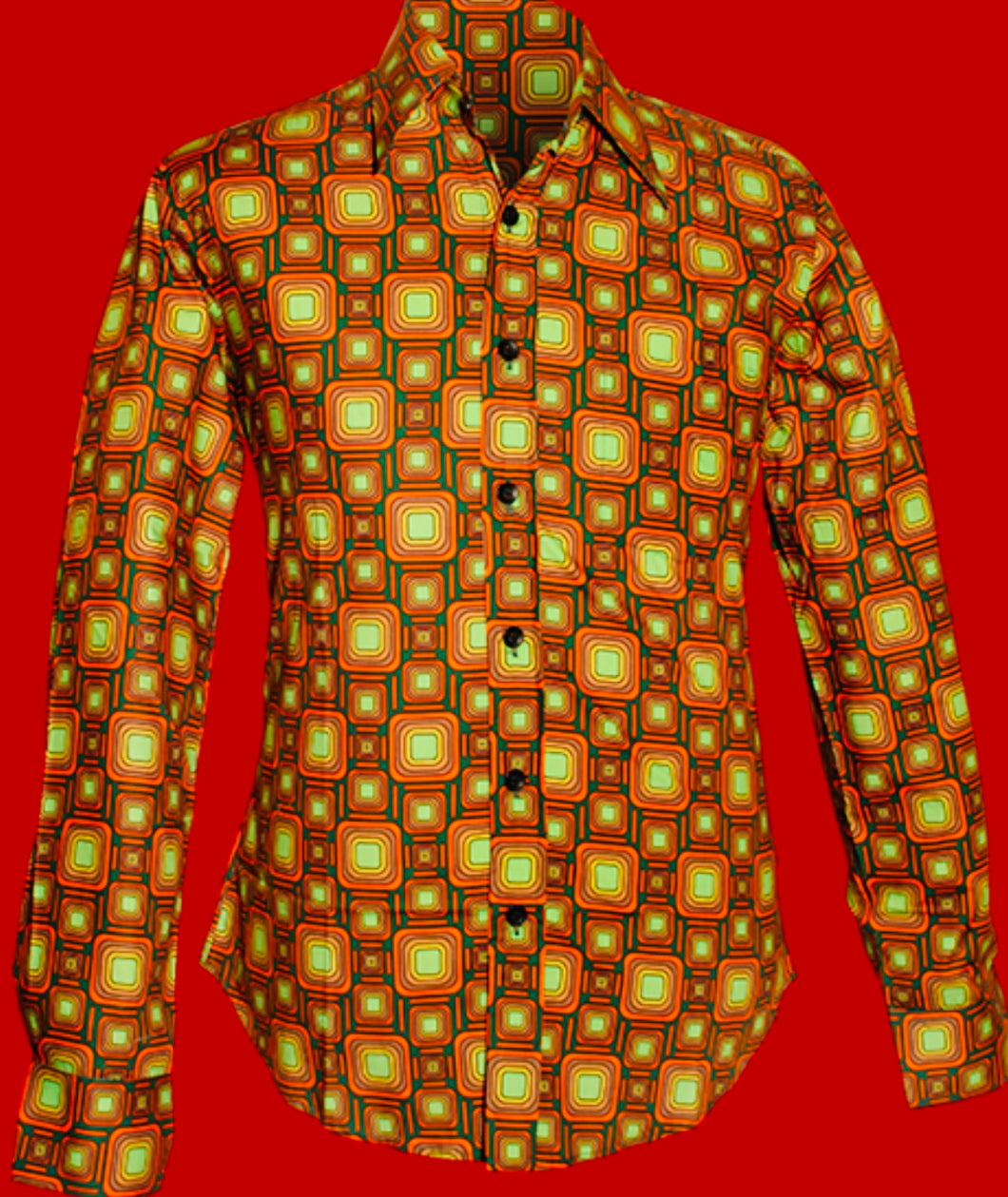 Tube Design longsleeved Retro 70s Shirt in Green-Orange- light brown