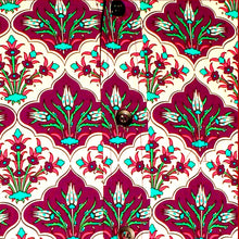 Load image into Gallery viewer, Flowers in the Tile Design Retro 70s style shirt in creme-violet-green
