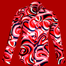 Load image into Gallery viewer, Colourful Waves Design long sleeved Retro 70s shirt in
