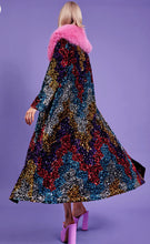 Load image into Gallery viewer, Multi Coloured Bamboo Sequin Maxi Trench Coat with detachable faux fur Collar
