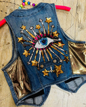 Load image into Gallery viewer, Quirkybird Custom ReWorked Denim Waistcoat… Starry Eye
