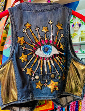 Load image into Gallery viewer, Quirkybird Custom ReWorked Denim Waistcoat… Starry Eye
