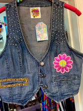 Load image into Gallery viewer, Quirkybird Custom ReWorked Denim Waistcoat… Starry Eye
