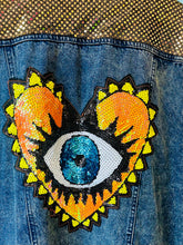 Load image into Gallery viewer, QuirkyBird Custom ReWorked Denim Oversize Waistcoat… Sequin Heart
