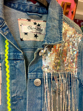 Load image into Gallery viewer, Quirkybird Customised &amp; ReWorked Denim Jacket “Born to Rock”
