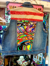 Load image into Gallery viewer, Quirkybird Customised &amp; ReWorked Denim Gilet jacket “Graffiti”
