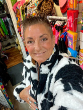 Load image into Gallery viewer, Cow Print Faux Fur Bomber Style jacket
