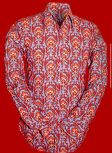 Load image into Gallery viewer, Wallpaper Flower Design Long sleeved Retro 70s Shirt in lilac-Blue
