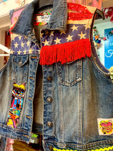 Load image into Gallery viewer, Quirkybird Customised &amp; ReWorked Denim Gilet jacket “Graffiti”
