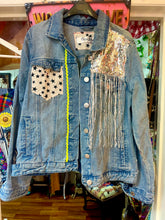 Load image into Gallery viewer, Quirkybird Customised &amp; ReWorked Denim Jacket “Born to Rock”
