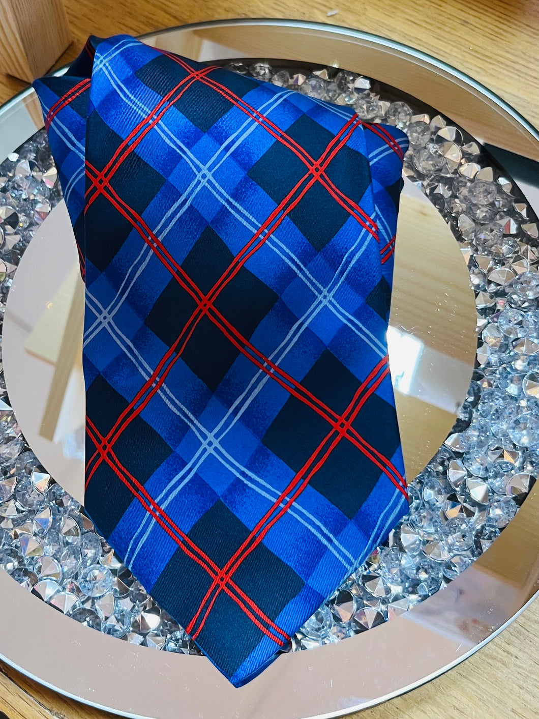 Vintage Royal Blue Silk Tartan Tie