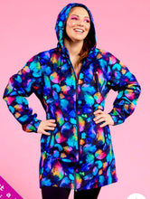 Load image into Gallery viewer, Rainbow Splatter LongLine Raincoat

