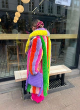 Load image into Gallery viewer, Faux Fur Hand Crafted Rainbow Bamboo Maxi Coat
