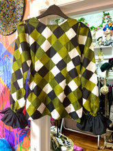 Load image into Gallery viewer, Harlequin Green &amp; Black blouse
