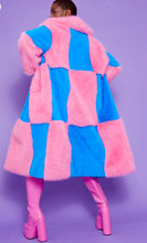 Load image into Gallery viewer, Pink &amp; Blue Checked Bamboo Faux Fur Maxi Coat
