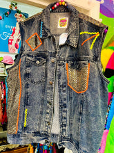 Load image into Gallery viewer, QuirkyBird Custom ReWorked Denim Oversize Waistcoat… Sequin Heart
