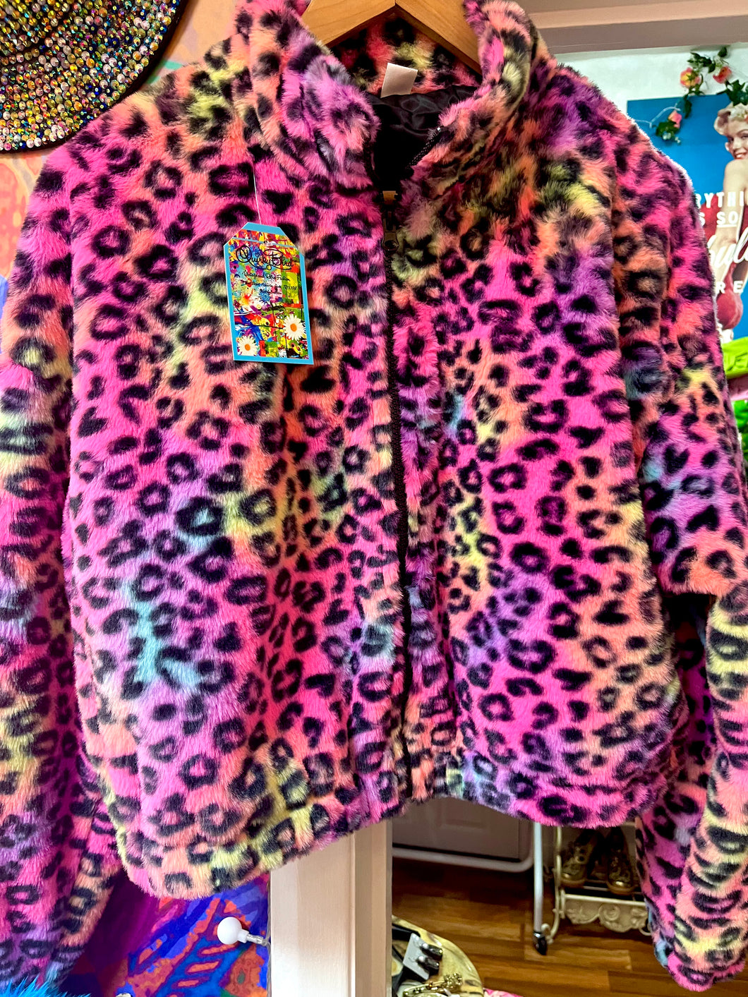 Pink Leopard Faux Fur Bomber Jacket