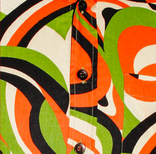 Load image into Gallery viewer, Colourful Waves design Long sleeved Retro 70s Shirt in creme-black -green -orange
