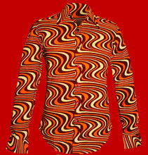 Load image into Gallery viewer, Wavy Line Design Longsleeve 70s Retro Shirt- Chocolate Orange Creme
